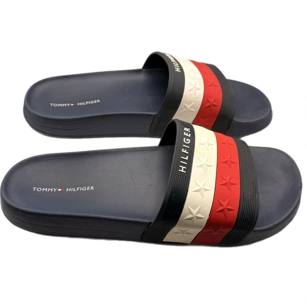 Tommy Hilfiger | Dulce 2 Dark Blue Red & White Slide Sandals Star Studded